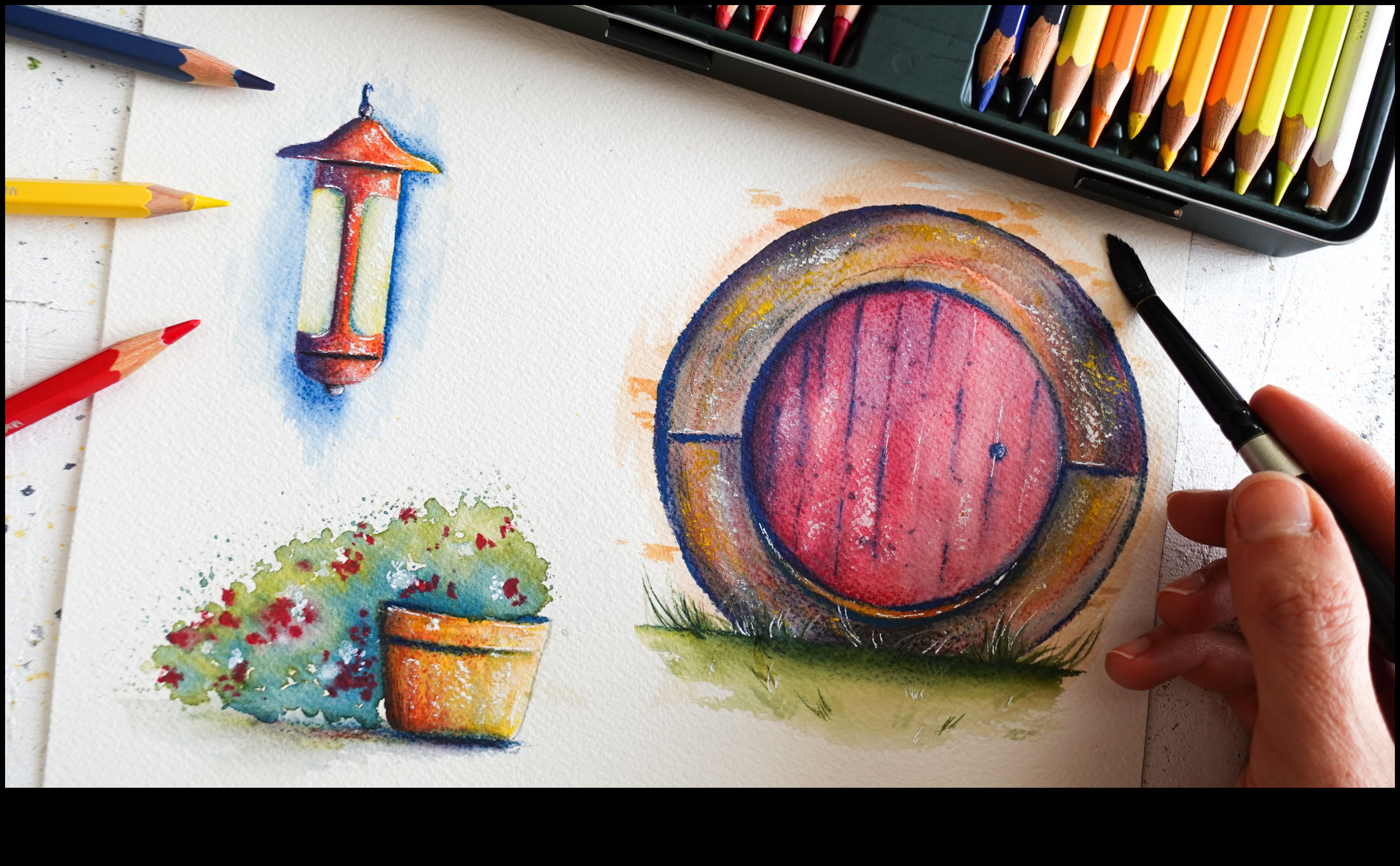 فن الرسم بالقلم الرصاص بالألوان المائية دليل للمزج 2 اندماج الألوان المائية: مزج الألوان في فن قلم الرصاص